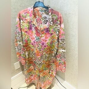 Johnny Was Wild Garden Relaxed Overshirt R23923-3 Altered L/XL Floral Leopard